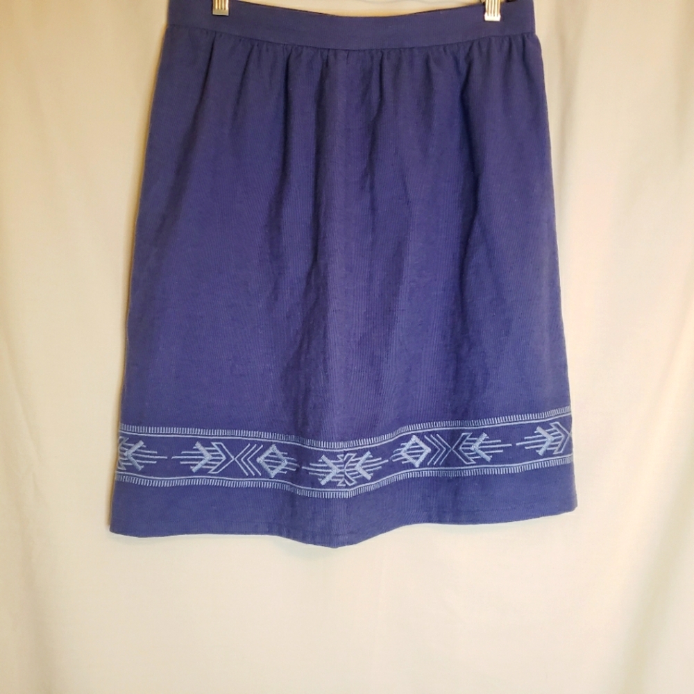 Pendleton Southwestern Cotton Linen Blend Skirt Sz S Slate Blue Knee Len…